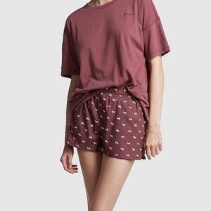 PINK Victoria’s Secret Flannel Boxy Pajama Shorts Morning Rose Dogs Boxer PJs